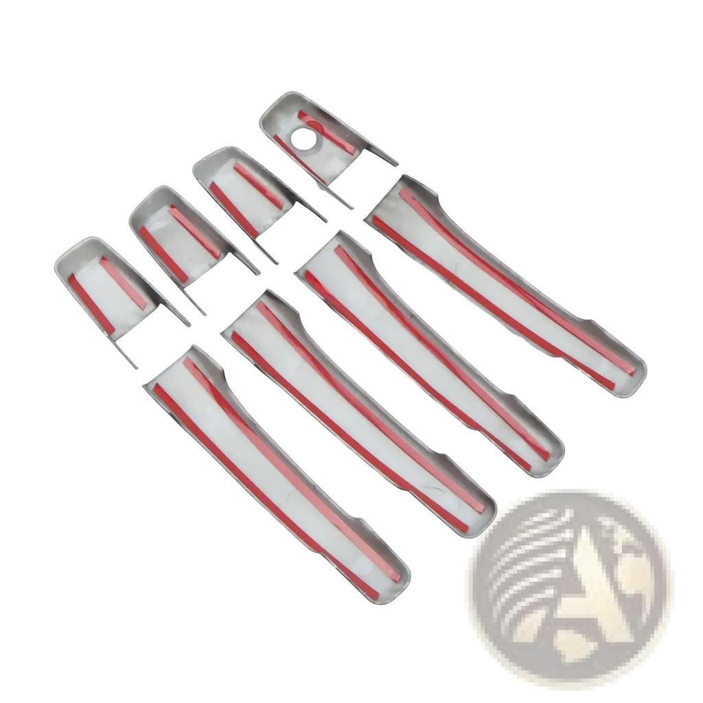 Set of five silver chrome door handle covers with red accent stripes for Mitsubishi Pajero 2007-2021 models