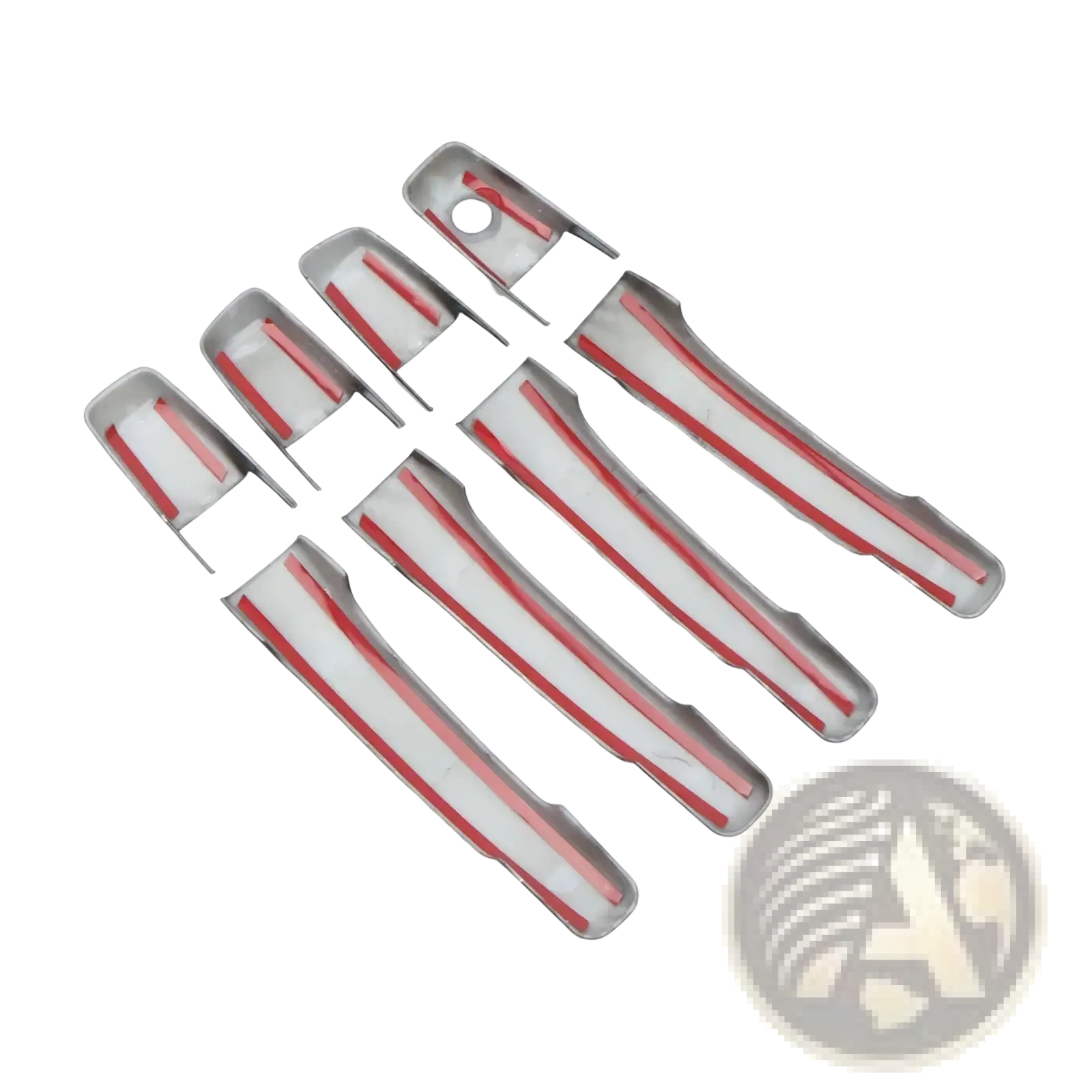 Set of five silver chrome door handle covers with red accent stripes for Mitsubishi Pajero 2007-2021 models