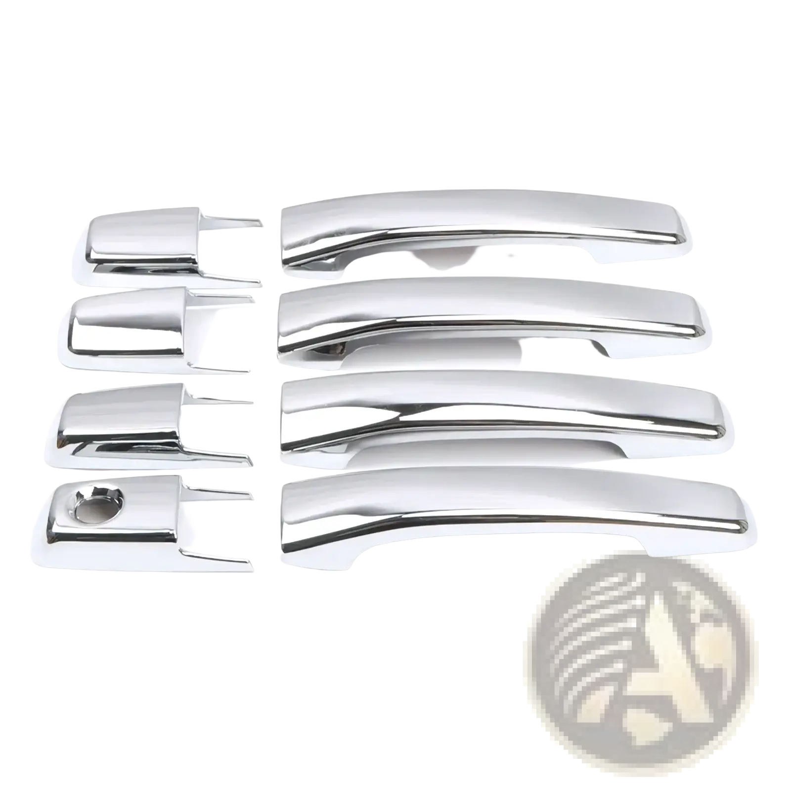 Set of four chrome-finished mitsubishi pajero door handle covers with sleek elongated design and matching end caps 2007-2021