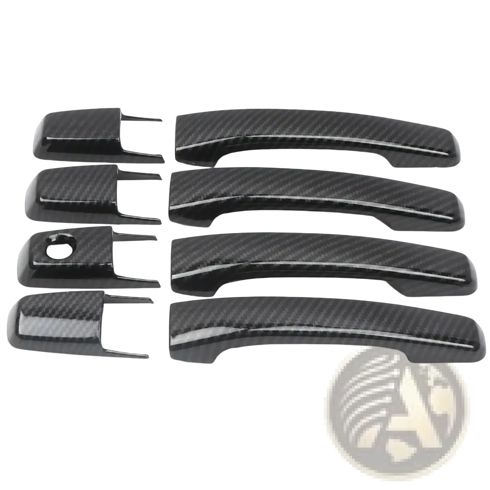 Set of six black carbon fiber textured door handle covers for Mitsubishi Pajero chrome trim 2007-2021