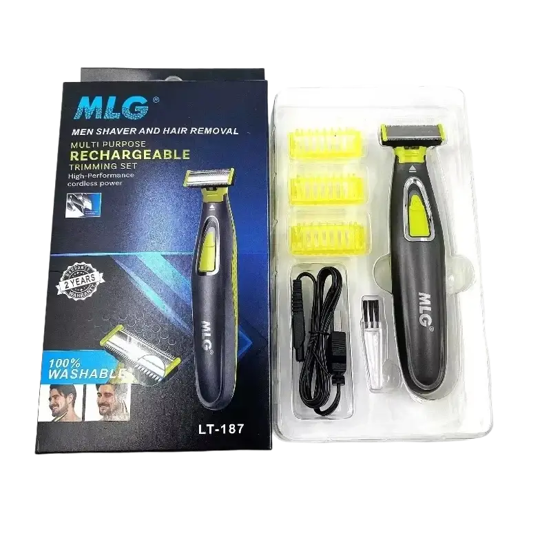 Black and lime green mlg electric shaver with interchangeable yellow attachments rechargeable and portable usb trimmer