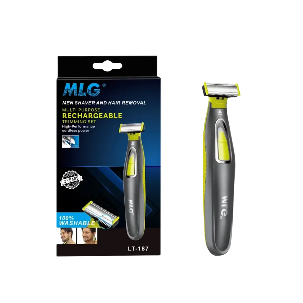 Gray and lime green mlg electric shaver rechargeable men’s portable usb full body trimmer with ergonomic design