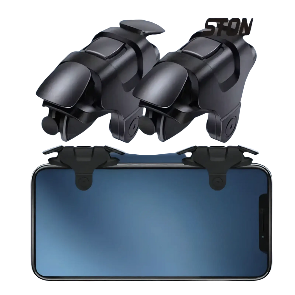 Black plastic mobile game triggers l1r1 phone controller joystick with adjustable finger grips and thumb triggers for gaming