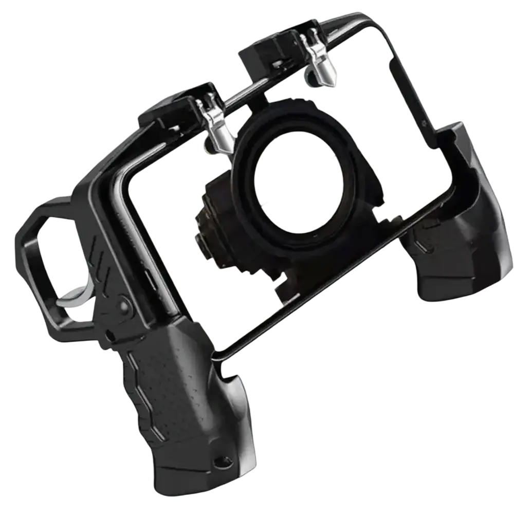Black plastic mobile game triggers l1r1 phone controller joystick with mounted scope and trigger mechanism
