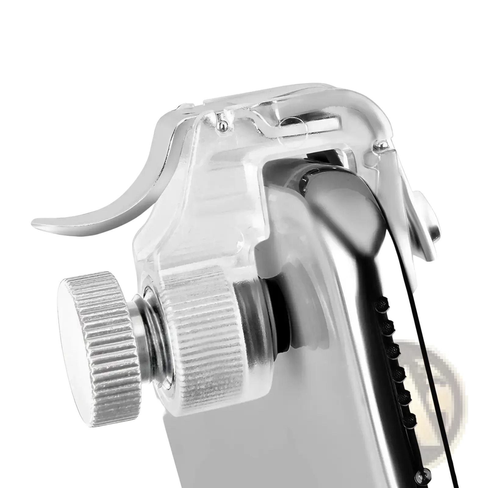 Mobile game triggers L1r1 phone controller joystick featuring a clear plastic and metallic silver clip with textured knob