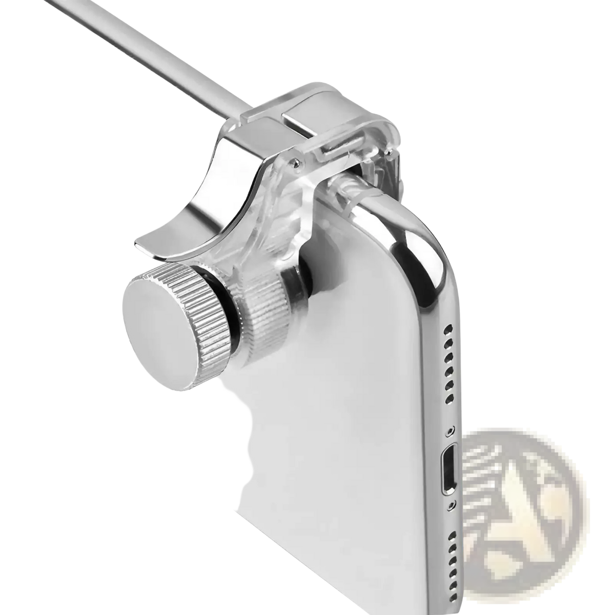 Silver metallic mobile game triggers l1r1 phone controller joystick with textured knob and transparent plastic housing
