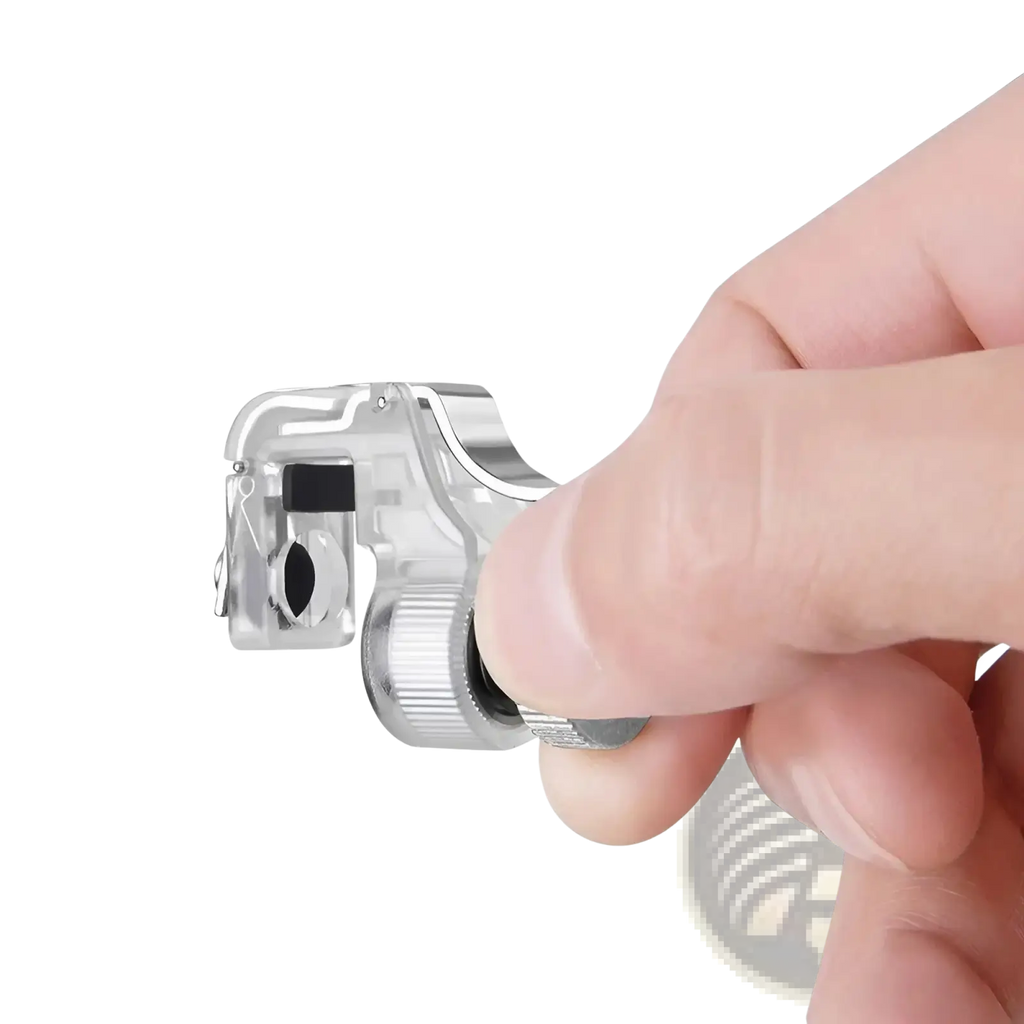 Silver metallic mobile game triggers L1R1 phone controller grip with textured knurled dial and transparent housing