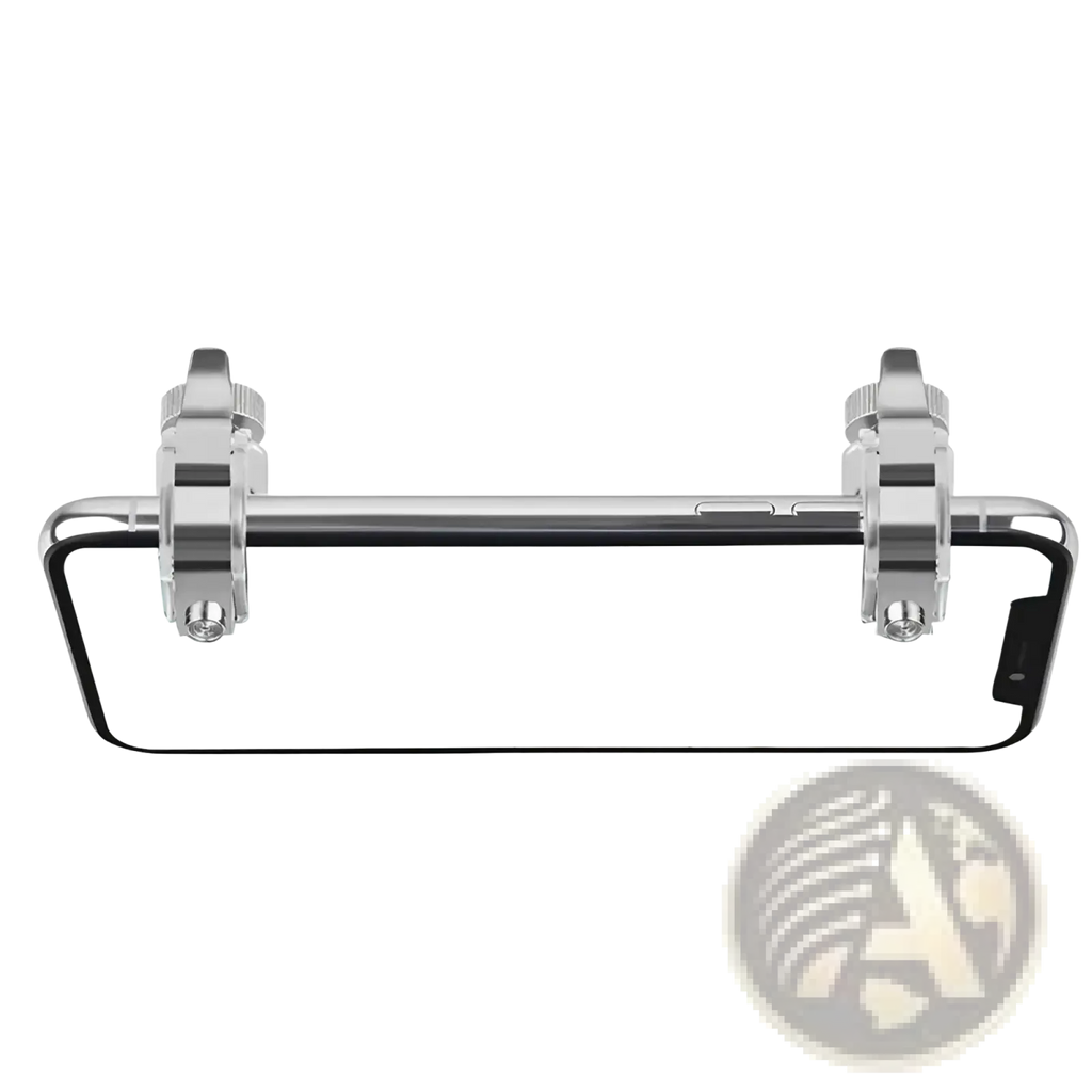 Silver metallic mobile game triggers L1r1 phone controller joystick with adjustable clamps for gaming grip