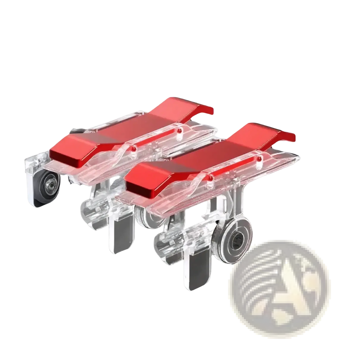 Mobile game triggers l1r1 phone controller joystick with red and transparent plastic miniature hospital gurneys and black wheels