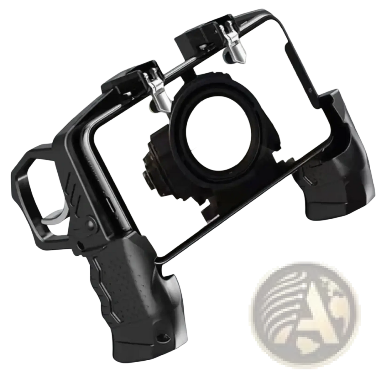 Black plastic mobile game triggers l1r1 phone controller joystick with mounted scope and trigger mechanism