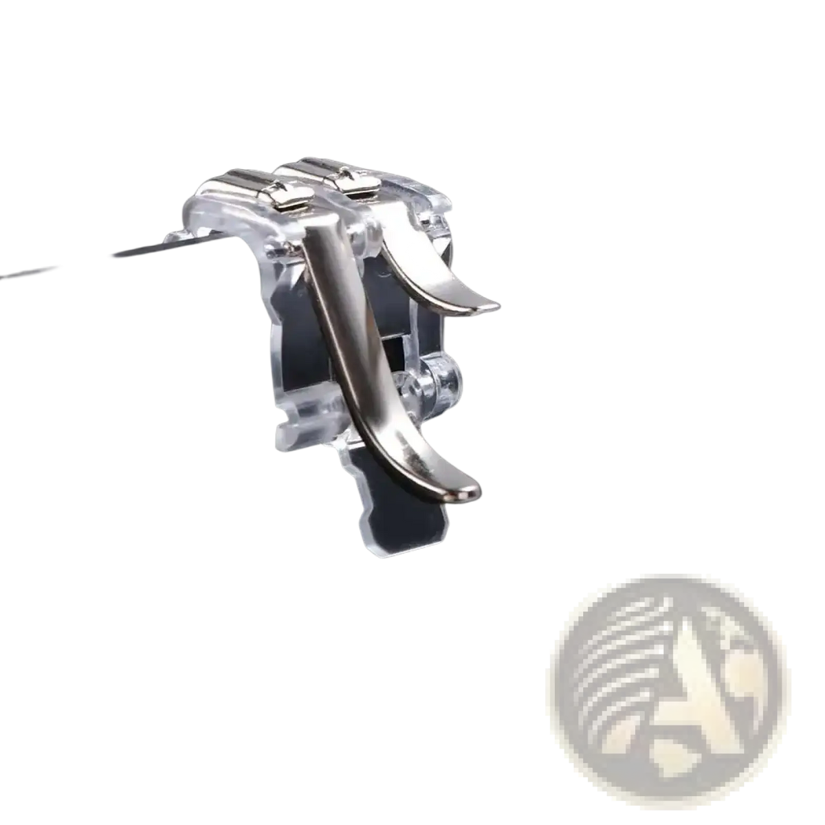 Mobile gaming triggers L1r1 fire button controller with clear plastic and silver metal curved ergonomic clip for secure attachment