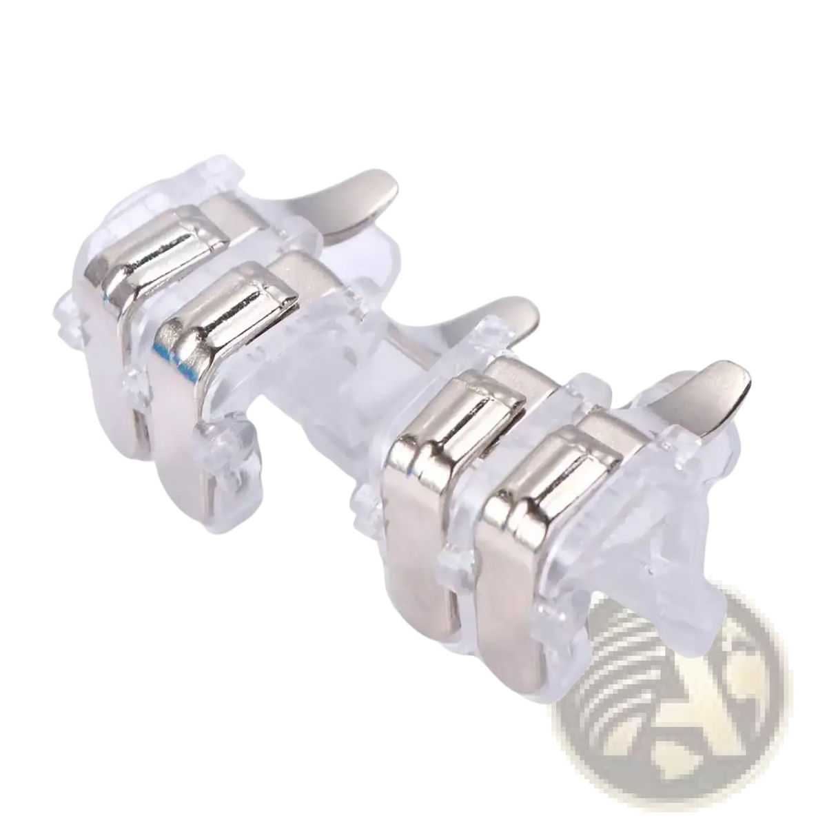 Clear plastic mobile gaming triggers L1R1 fire button controller grip with silver metallic accents for enhanced control