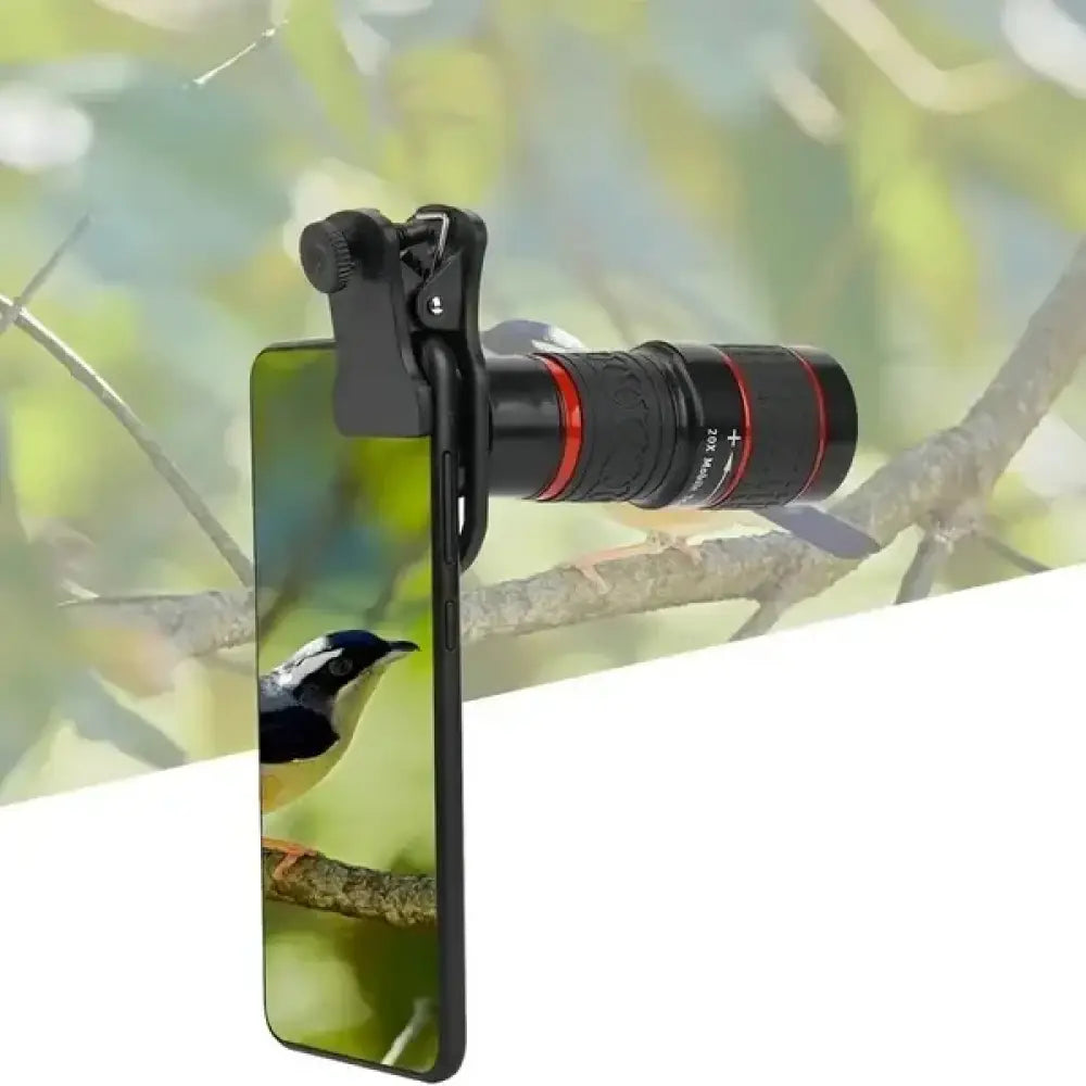 Black and red 10x magnifying phone clip-on camera lens with clamp design for 8-in-1 cordless electric spin scrubber