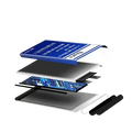 Blue and white labeled bat-51585-103 mobile phone battery with internal circuitry exposed for blackberry q5