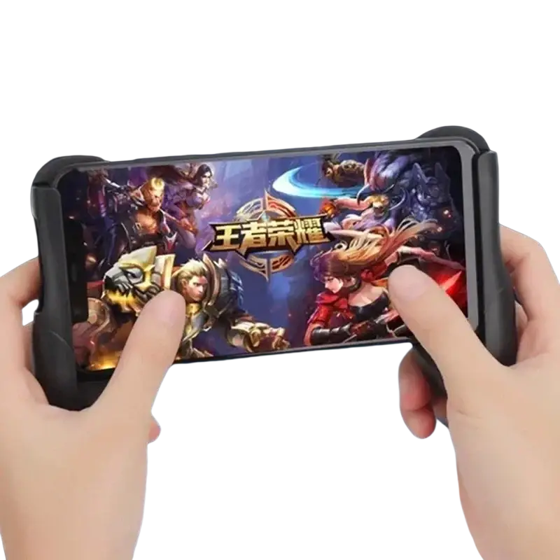 Black ergonomic mobile phone gamepad grip with joysticks for ios and android smartphones for comfortable gaming
