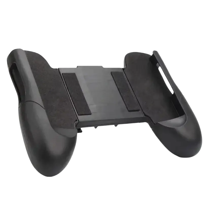 Black plastic mobile phone gamepad with textured grip and ergonomic handholds for ios and android joysticks