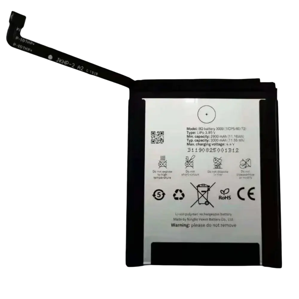 Black rectangular high quality lithium-polymer replacement battery with white label for mobile phone Bq 3000