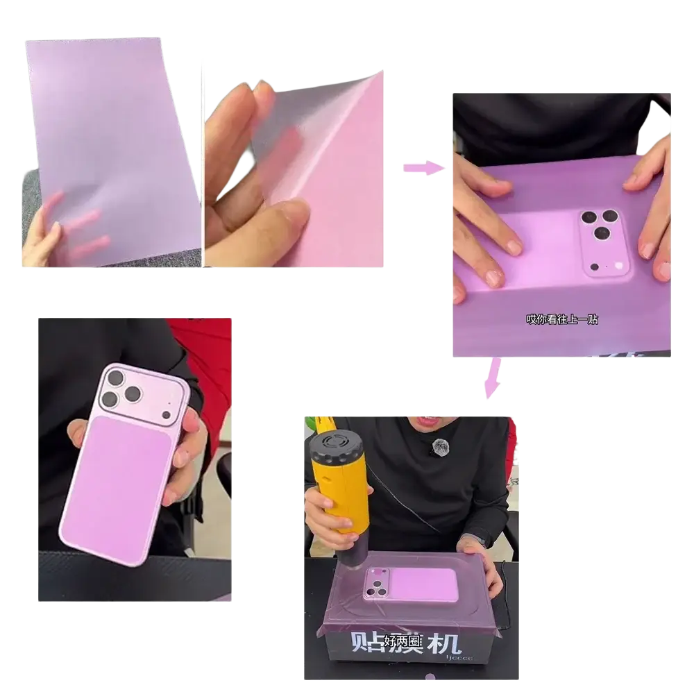 Matte lavender mobile phone case with smooth glossy finish and precise cutouts for camera on back side for mobile phone vacuum use