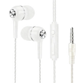 Mobile phone wired in-ear headphones with microphone featuring white braided cable and silver metallic control buttons