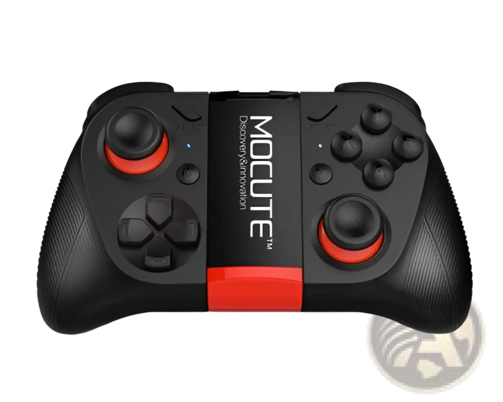 Mocute wireless mobile game controller for Android iOS in black and red with textured grips and circular analog sticks