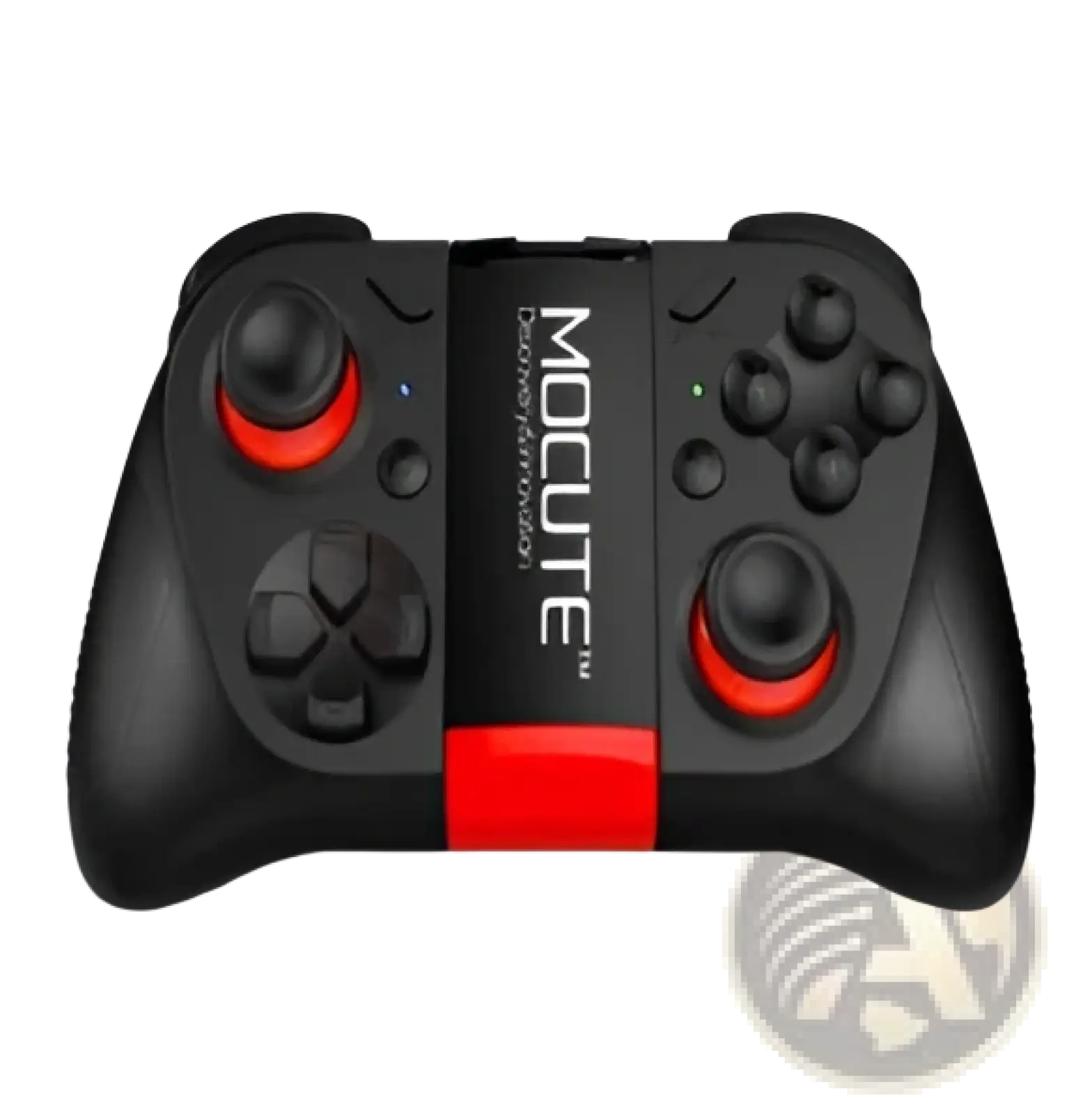 Mocute wireless mobile game controller for Android iOS in black and red with textured grip and circular analog sticks