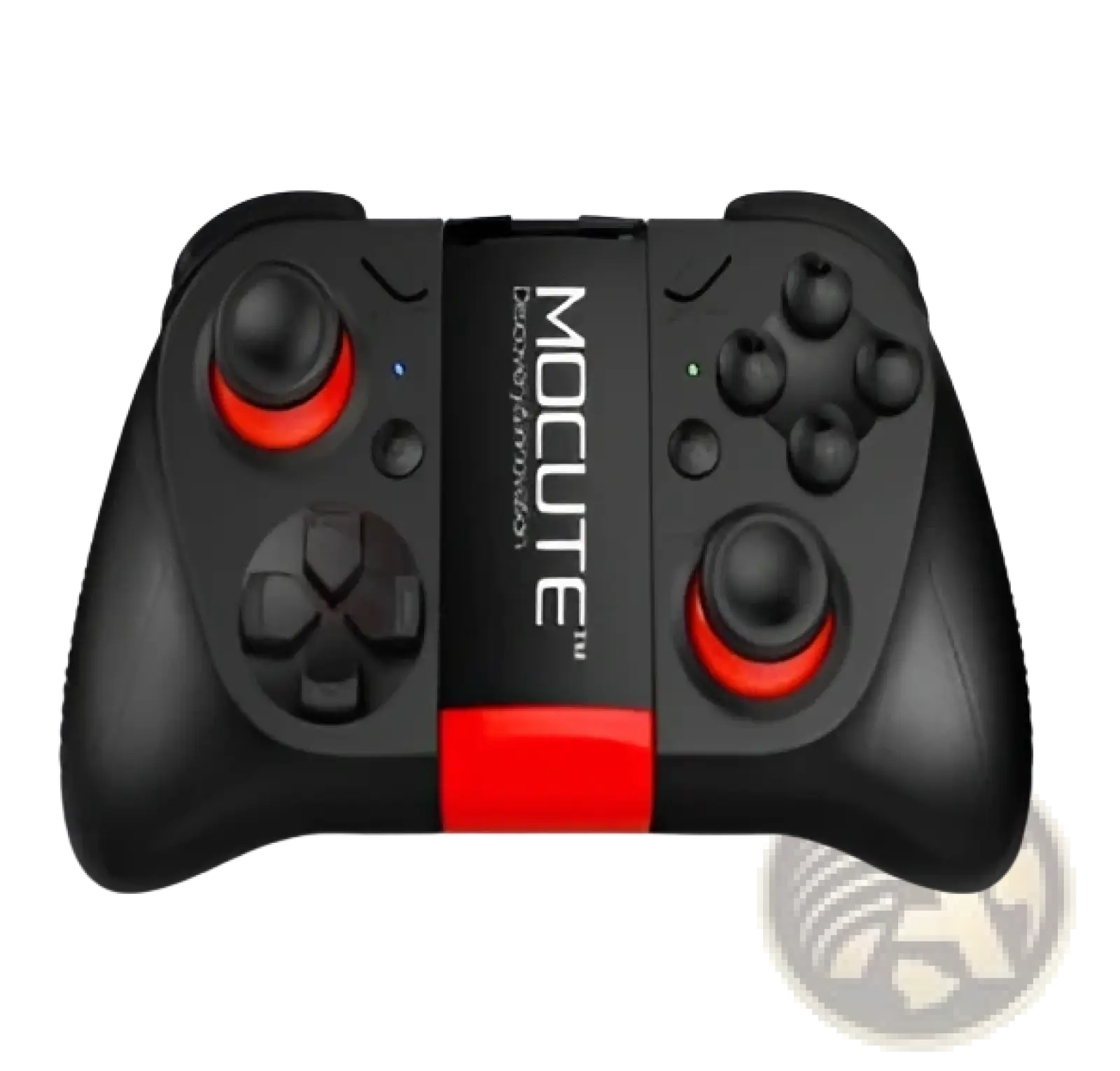 Mocute wireless mobile game controller for android ios in black and red with textured grip and circular analog sticks