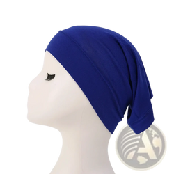 Royal blue modal cotton muslim hijab underscarf cap stretchy smooth and form fitting front view