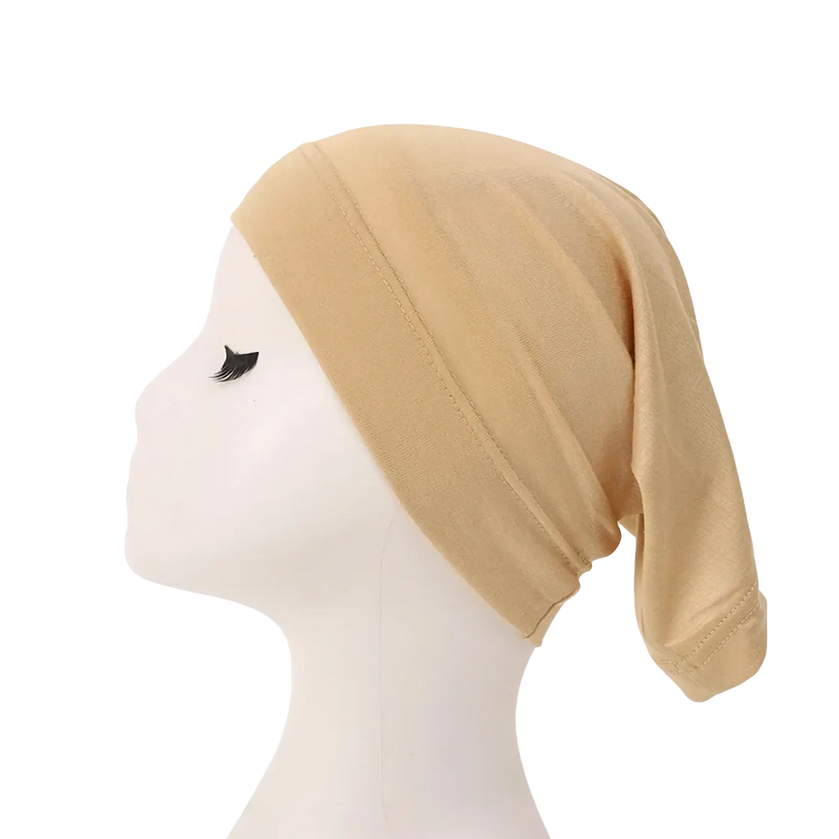 Beige modal cotton muslim hijab underscarf cap with soft seamless stretchy fabric design for comfortable wear