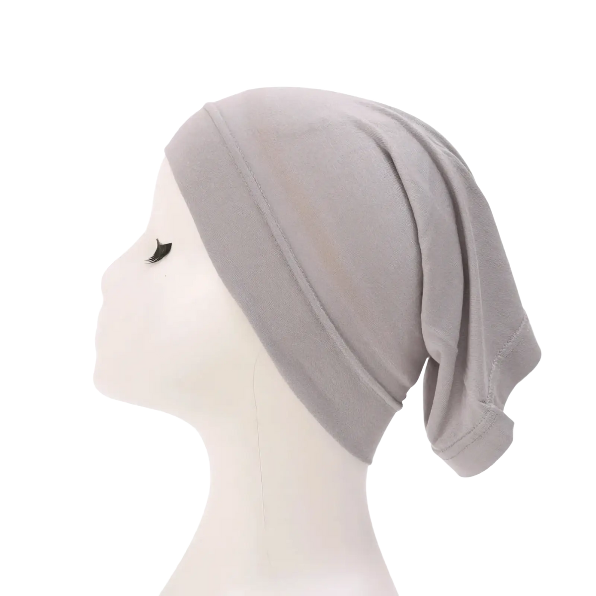 Light grey modal cotton muslim hijab underscarf cap with soft texture and slouchy draped design