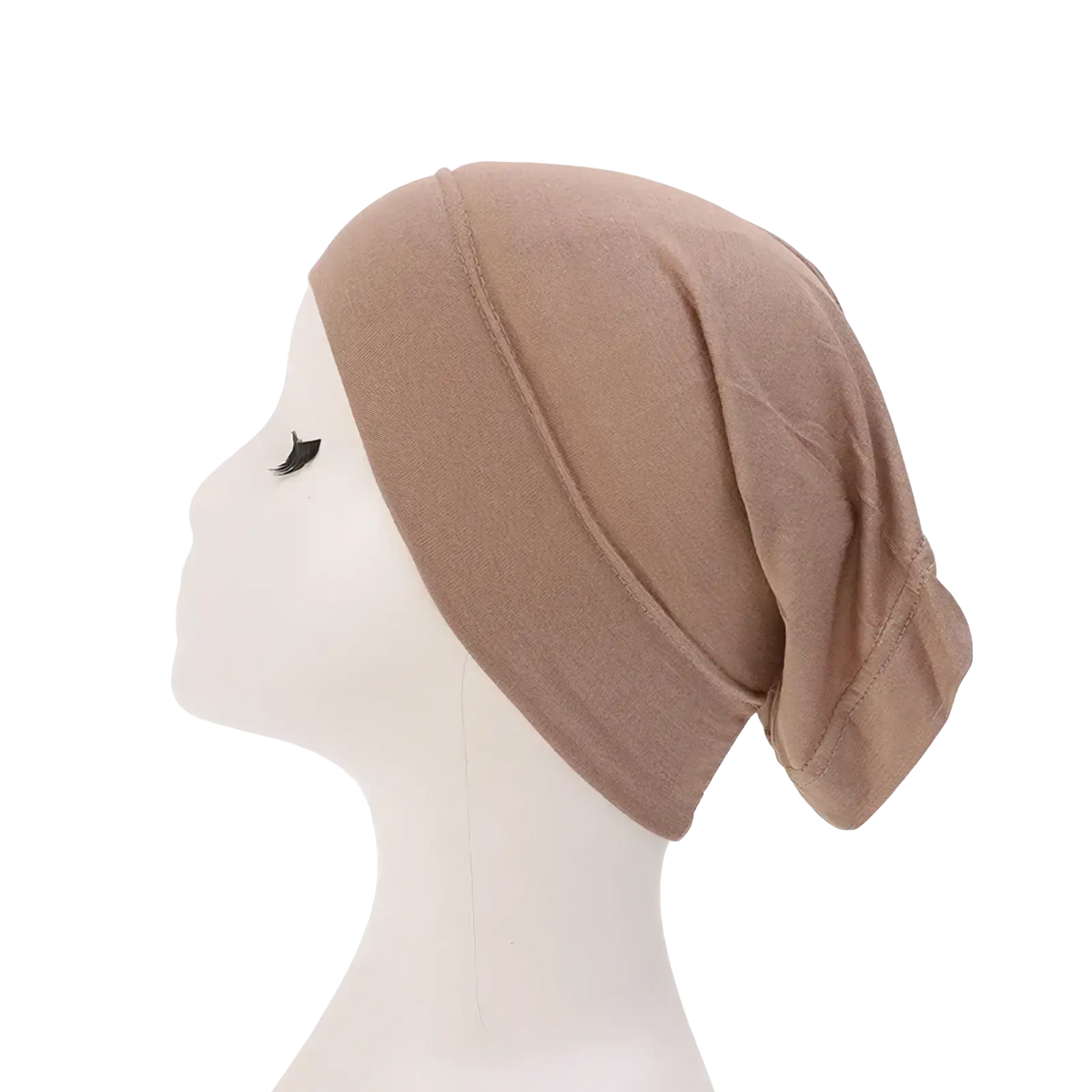 Light khaki modal cotton muslim hijab underscarf cap with stretchy fabric and soft seamless design