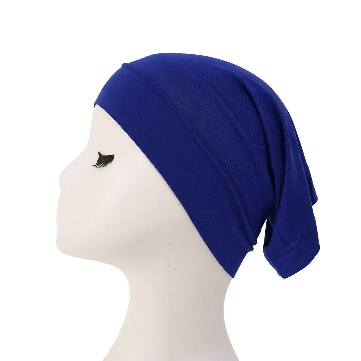 Royal blue modal cotton muslim hijab underscarf cap stretchy smooth and form fitting front view