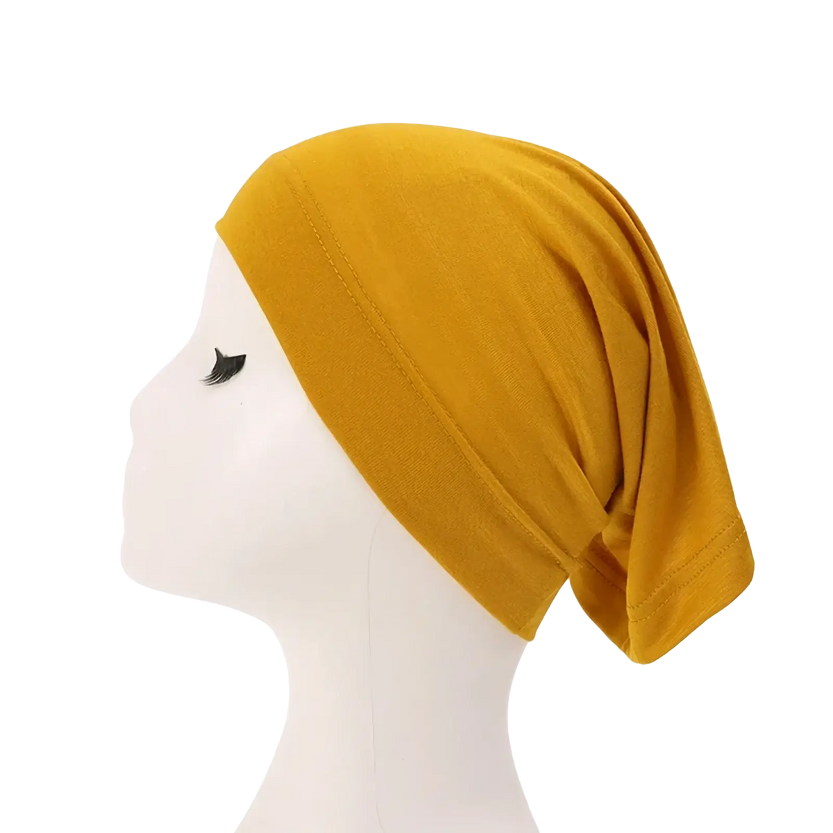 Modal cotton muslim hijab underscarf cap in turmeric color with soft fabric and draped design