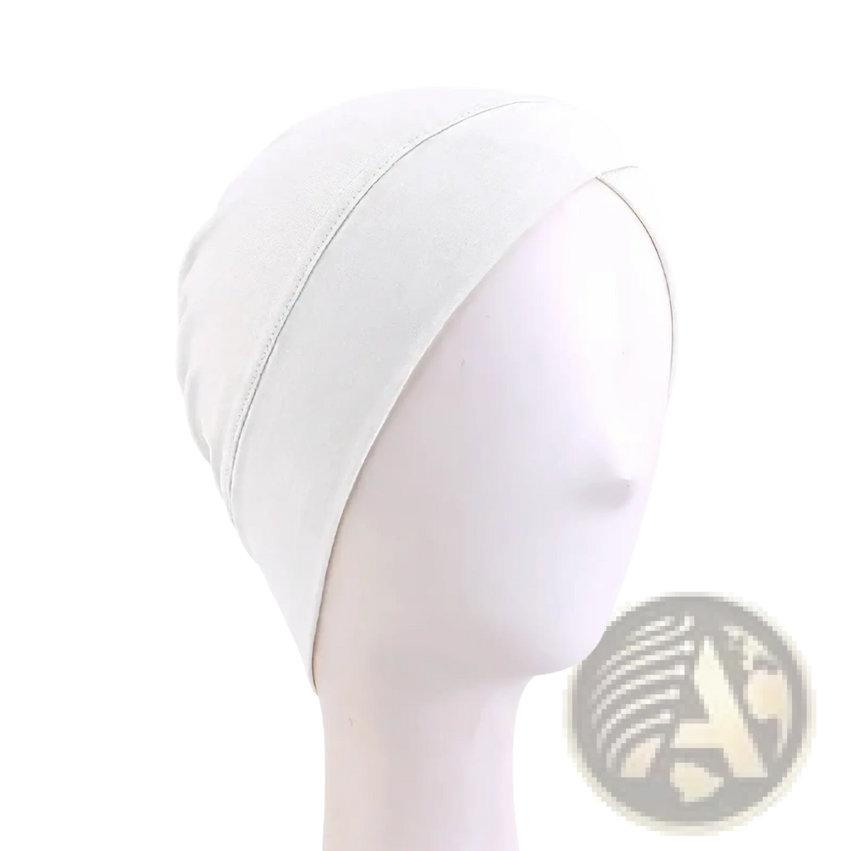 White modal cotton turban headwrap chemo cap with stretchy fabric and subtle stitching along the fold