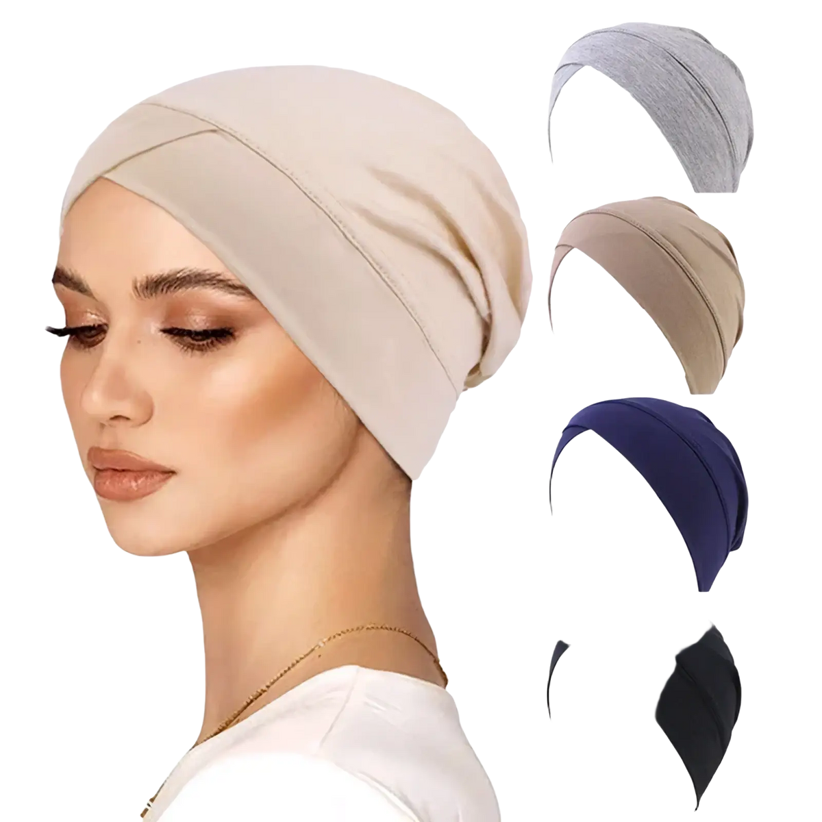Beige modal cotton turban headwrap chemo cap with a soft seamless stretchy design