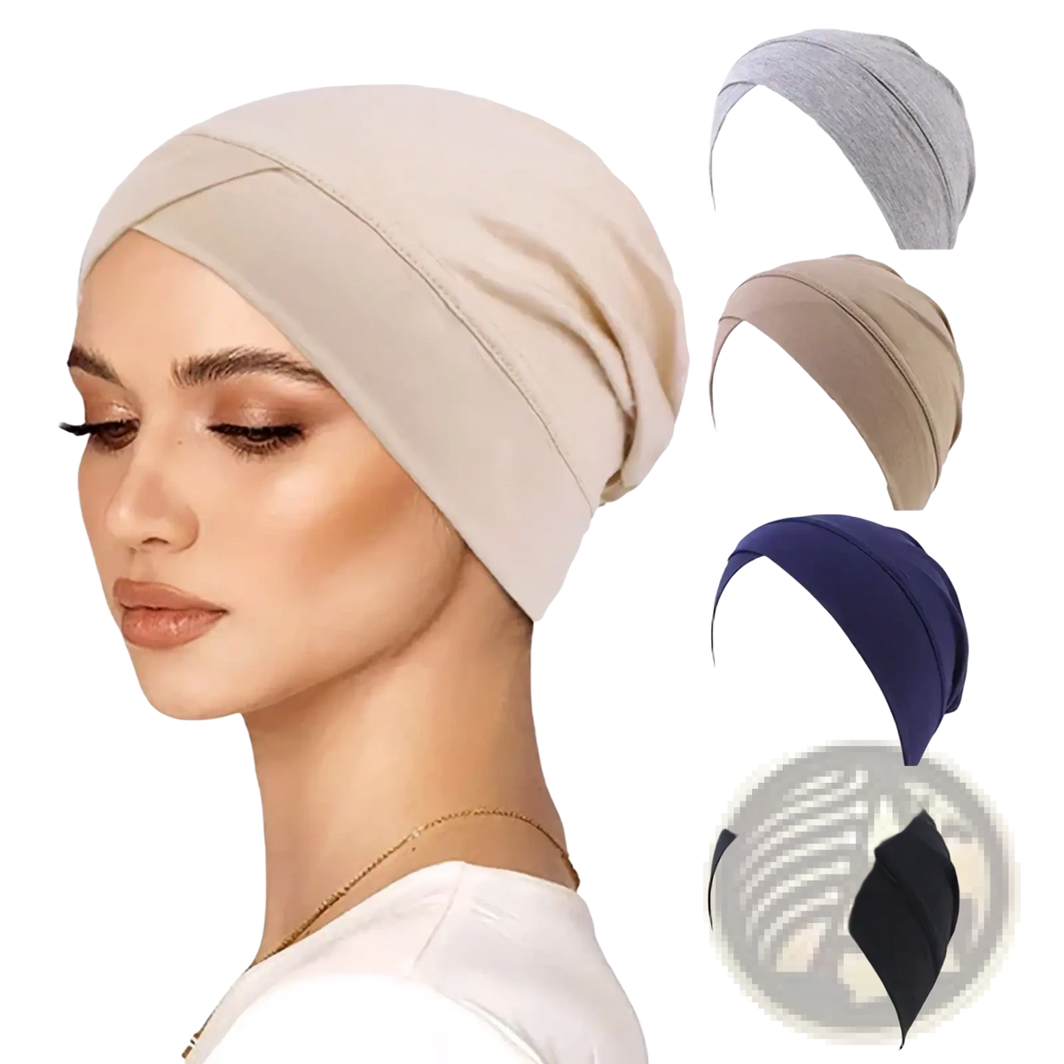 Beige modal cotton turban headwrap chemo cap with a soft seamless stretchy design
