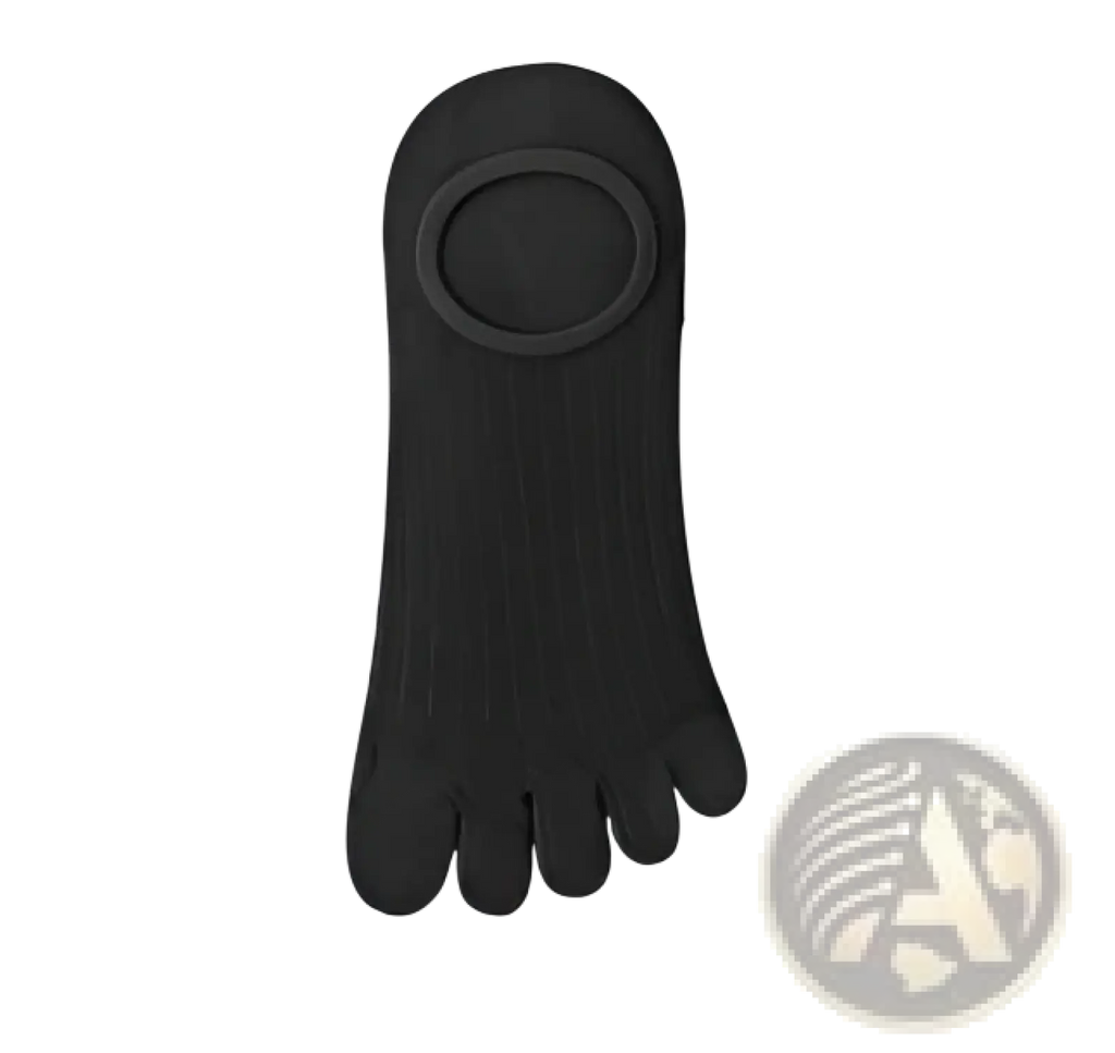 Black modal five-finger ultra-thin breathable boat sock with circular opening at the top showing front side
