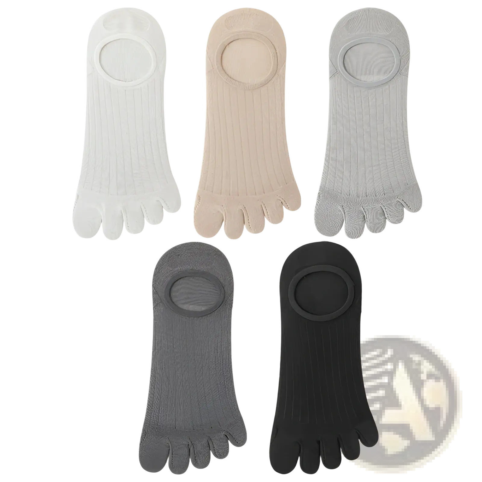 Modal five-finger breathable ultra-thin boat socks in white beige gray and black sheer ribbed toe-separated design