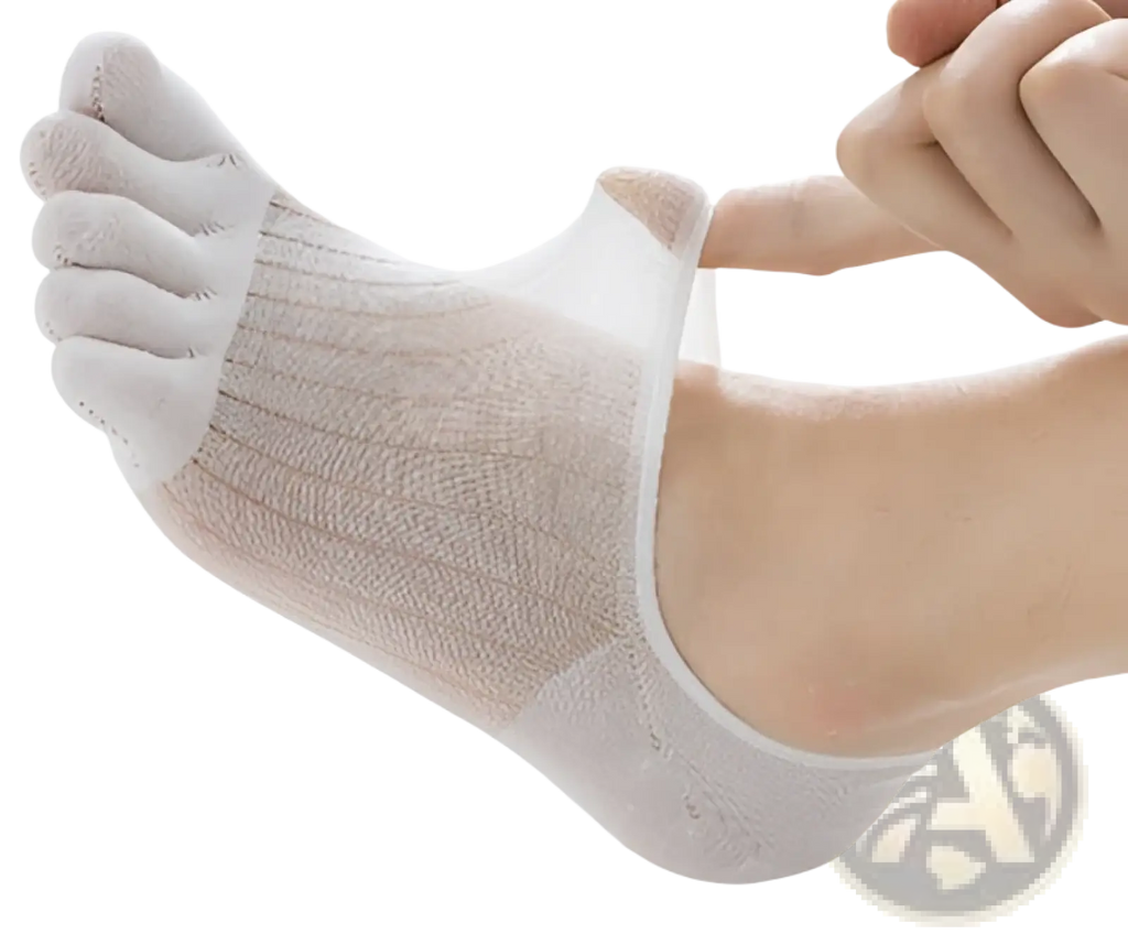 White sheer modal five-finger breathable ultra-thin boat sock with ribbed texture and elastic ankle band