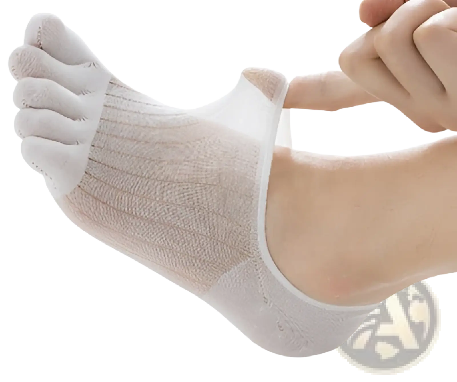 White sheer modal five-finger breathable ultra-thin boat sock with ribbed texture and elastic ankle band