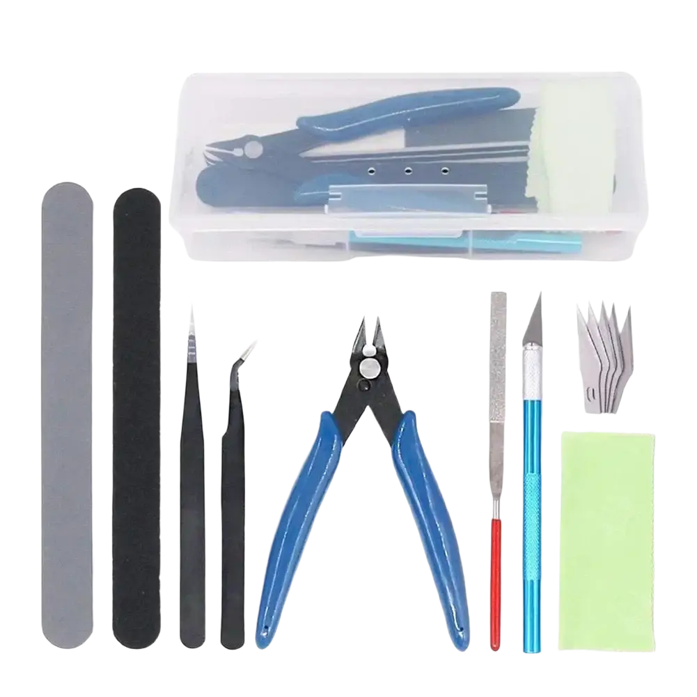 Blue-handled precision cutters with black metal jaws and silver pivot point for model building tool set hobby craft pliers