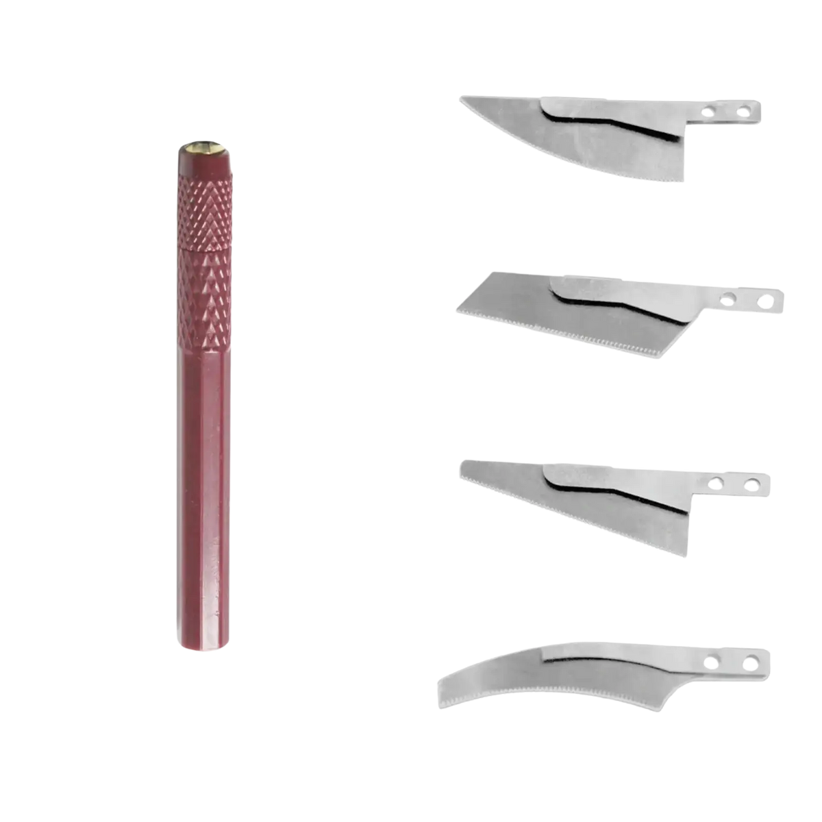 Model craft hand saw kit with red-handled precision knife featuring textured grip and four interchangeable stainless steel blades
