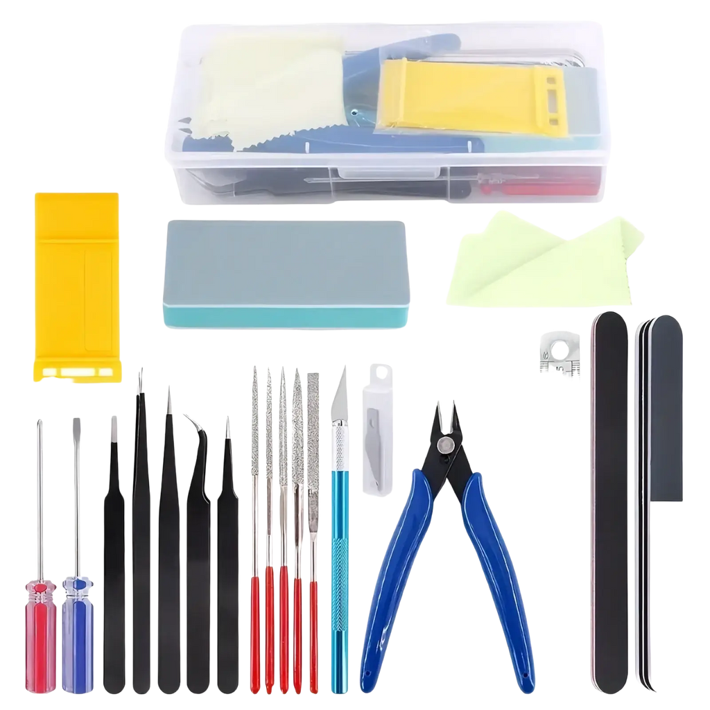 Model tool set precision cutters with blue metal pivot and black plastic handles for hobby craft assembly use