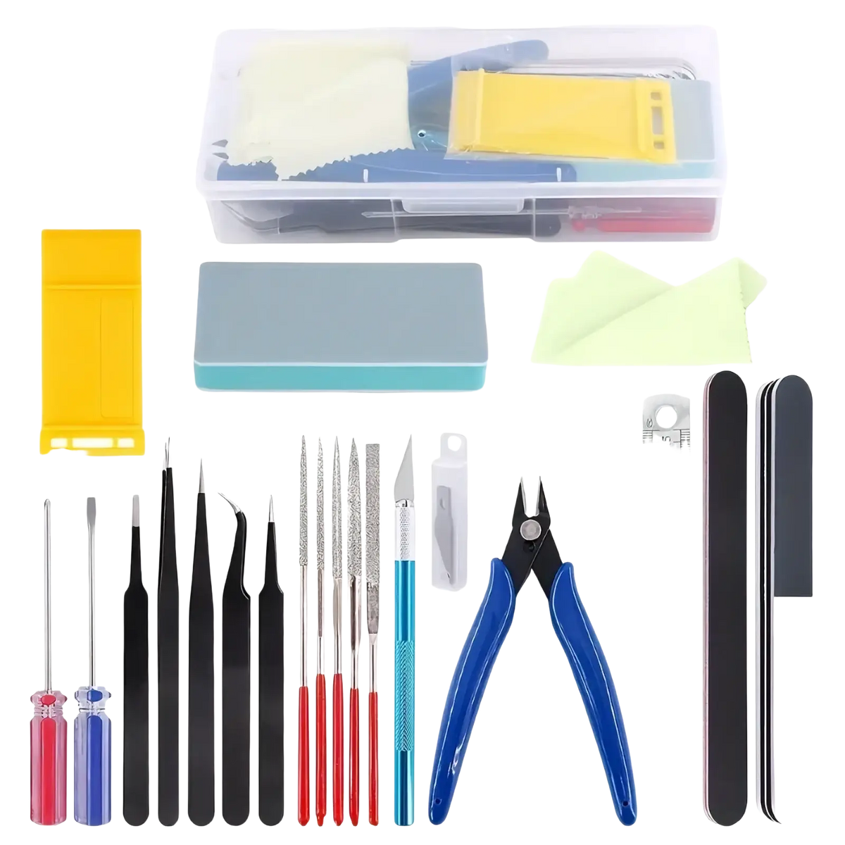 Model tool set precision cutters with blue metal pivot and black plastic handles for hobby craft assembly use