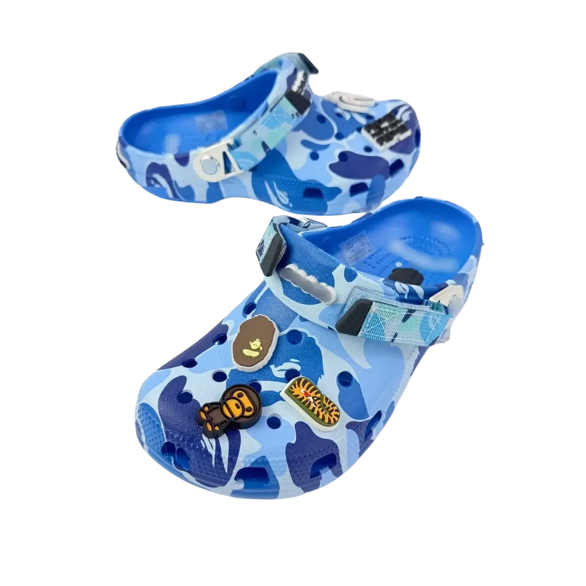 Blue camouflage-patterned crocs clogs with colorful charms model toys gifts anti slip beach shoes