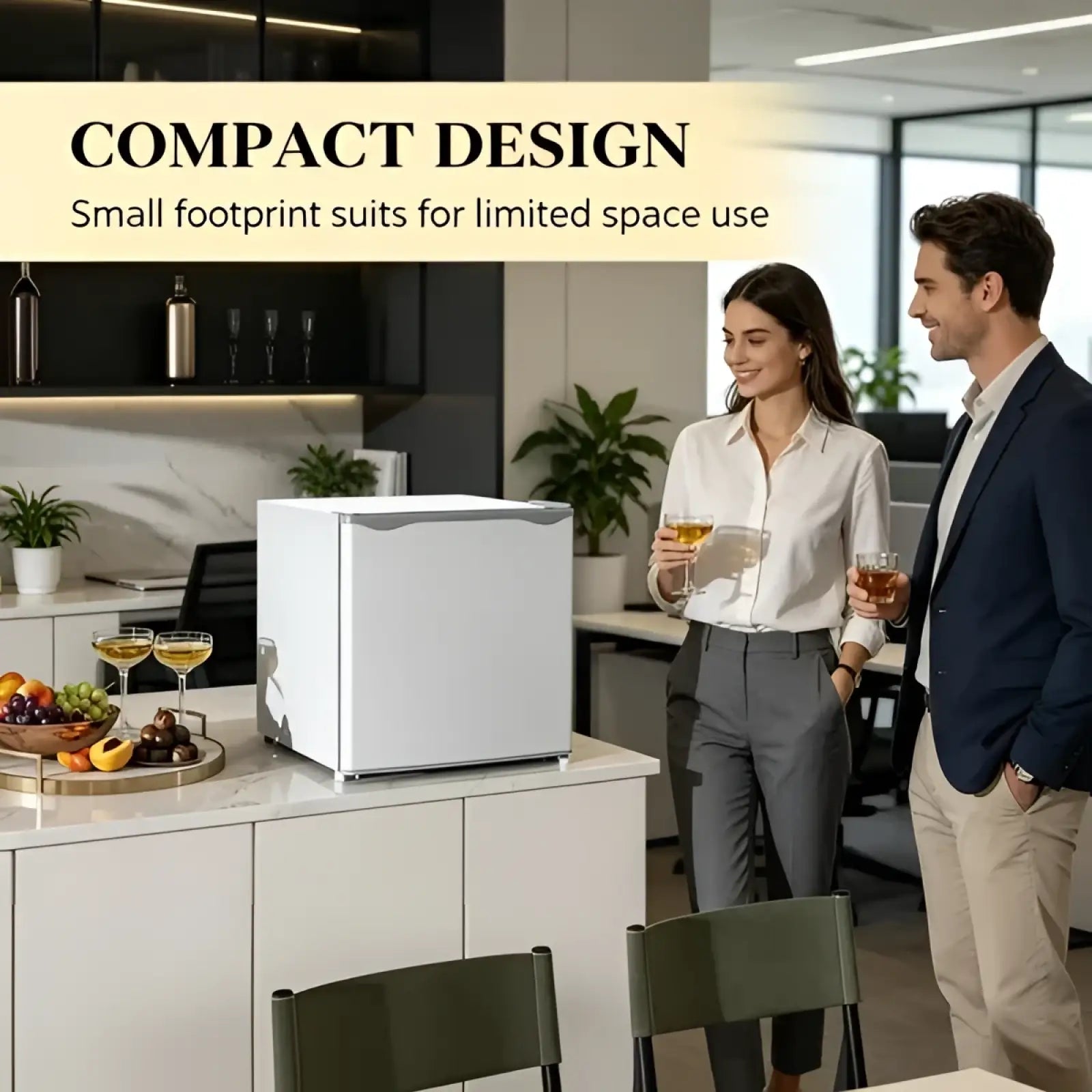 White modern 1.1 cu.ft compact beauty and skincare freezer with a sleek minimalist design for efficient storage