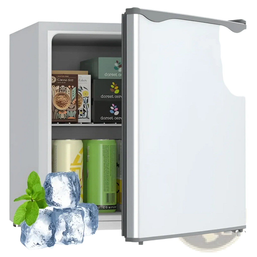 White and gray modern 1.1 cu ft compact beauty and skincare freezer with sleek design for efficient storage