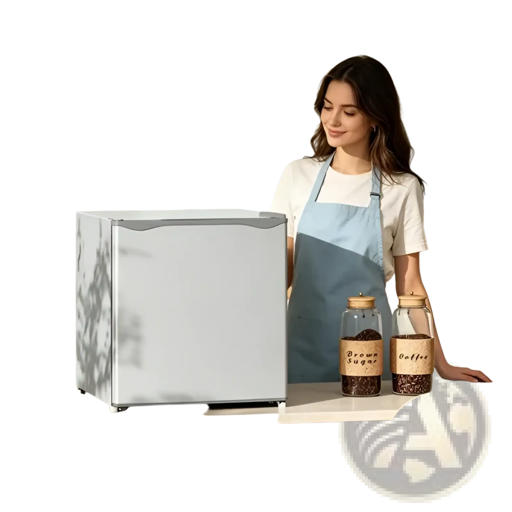 Silver energy-saving mini refrigerator with sleek modern design for compact beauty and skincare freezing