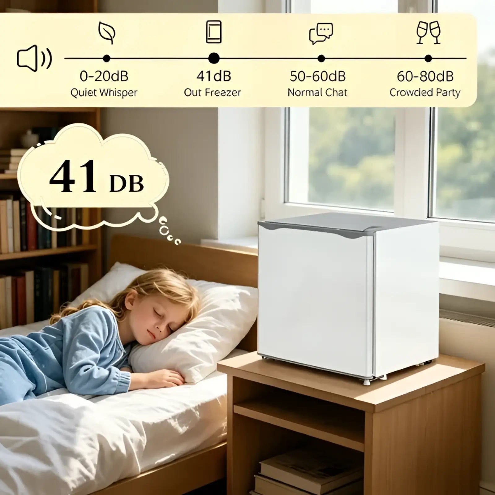 Modern 1.1 cu ft white compact beauty and skincare freezer with sleek silver toned top and modern design
