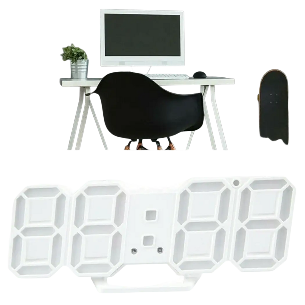 White 3d led digital wall clock with illuminated numerals and sleek modern design featuring 24 hour display for wall clocks