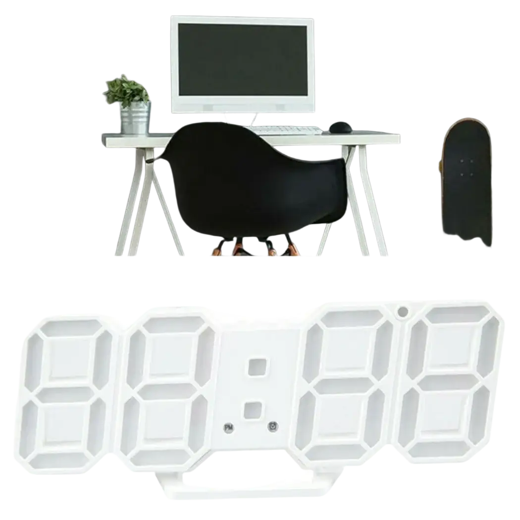 White 3d led digital wall clock with illuminated numerals and sleek modern design featuring 24 hour display for wall clocks